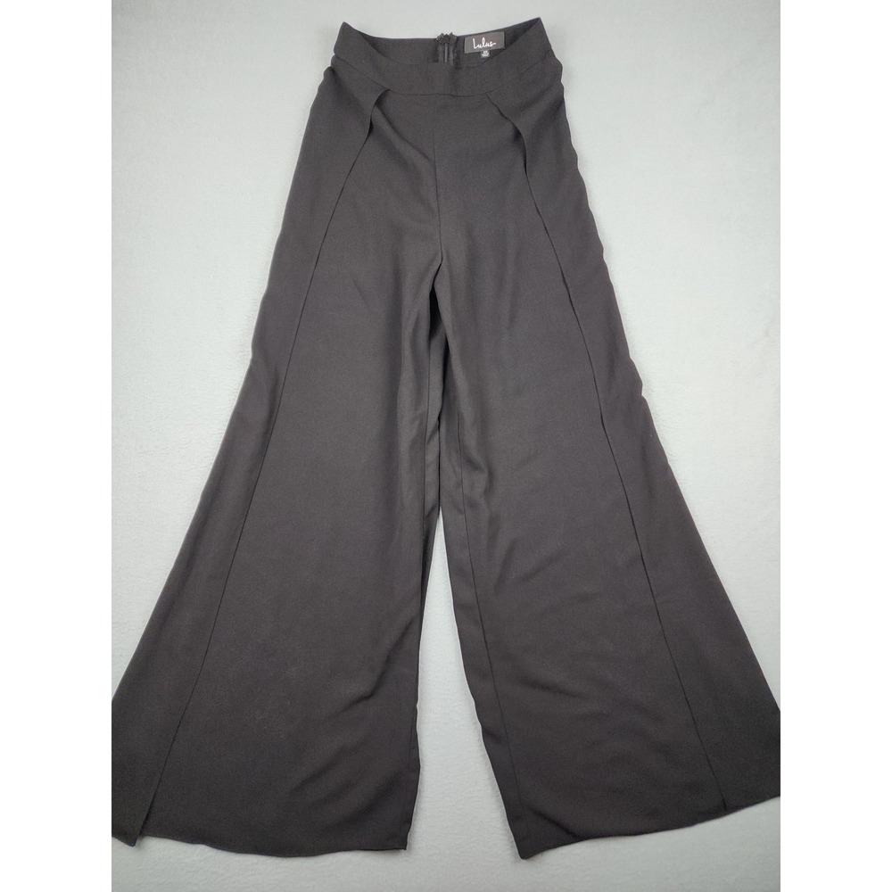 Lulus Dress Pants Women XS Black Crepe Wide Leg Pleated High Waist Career Office